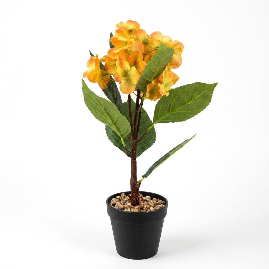 Yellow & Orange Artificial Flower Plant with Black Plastic Pot - 45 cm