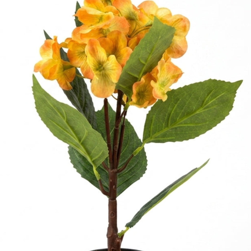 Yellow & Orange Artificial Flower Plant with Black Plastic Pot - 45 cm