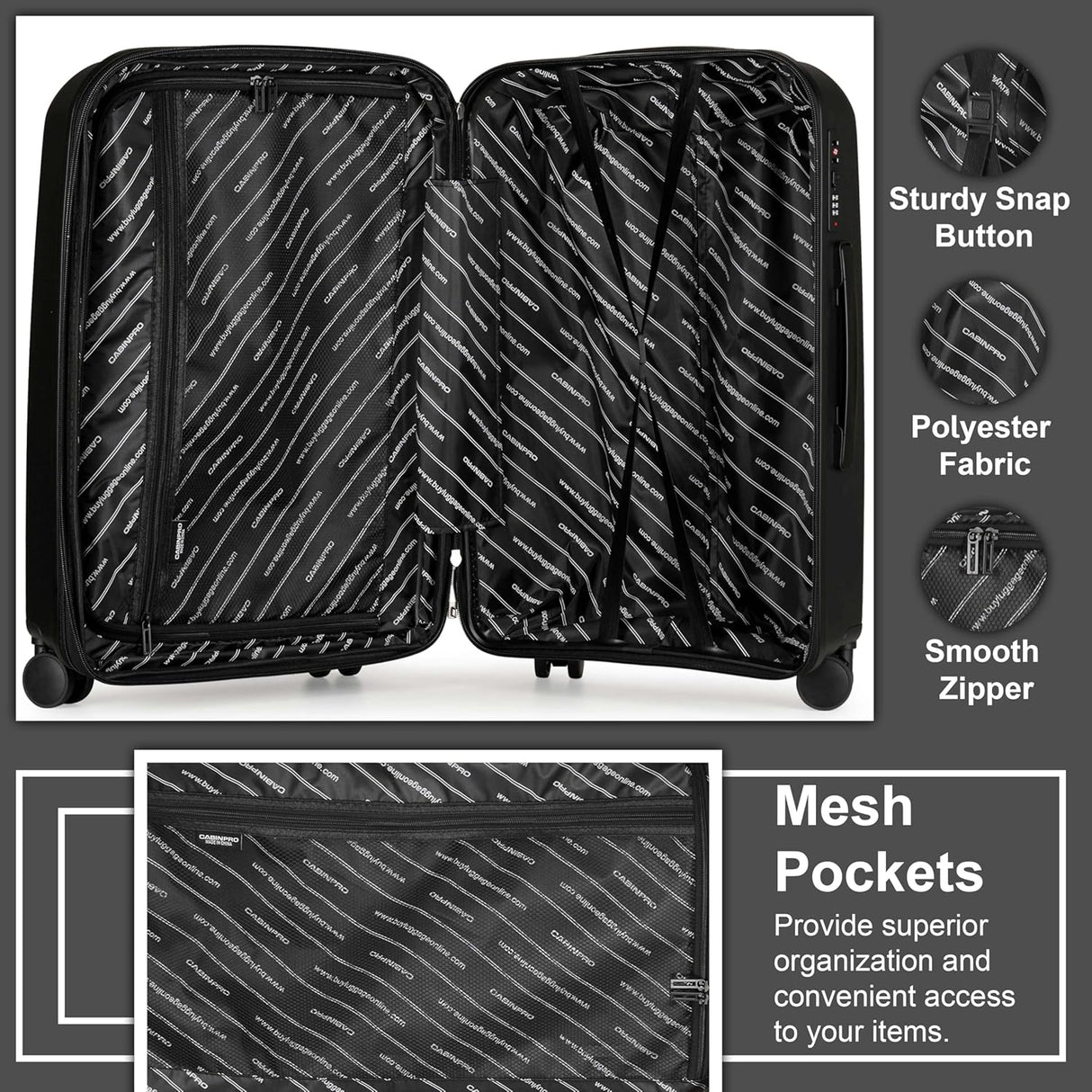 Cabinpro CP003 Expandable PP Hard - Shell Luggage – Lightweight 20 - Inch Spinner Suitcase, Black - Al Kabayel Discount CentreCabinpro CP003 Expandable PP Hard - Shell Luggage – Lightweight 20 - Inch Spinner Suitcase, BlackCabin LuggageCABINPROAl Kabayel Discount Centre