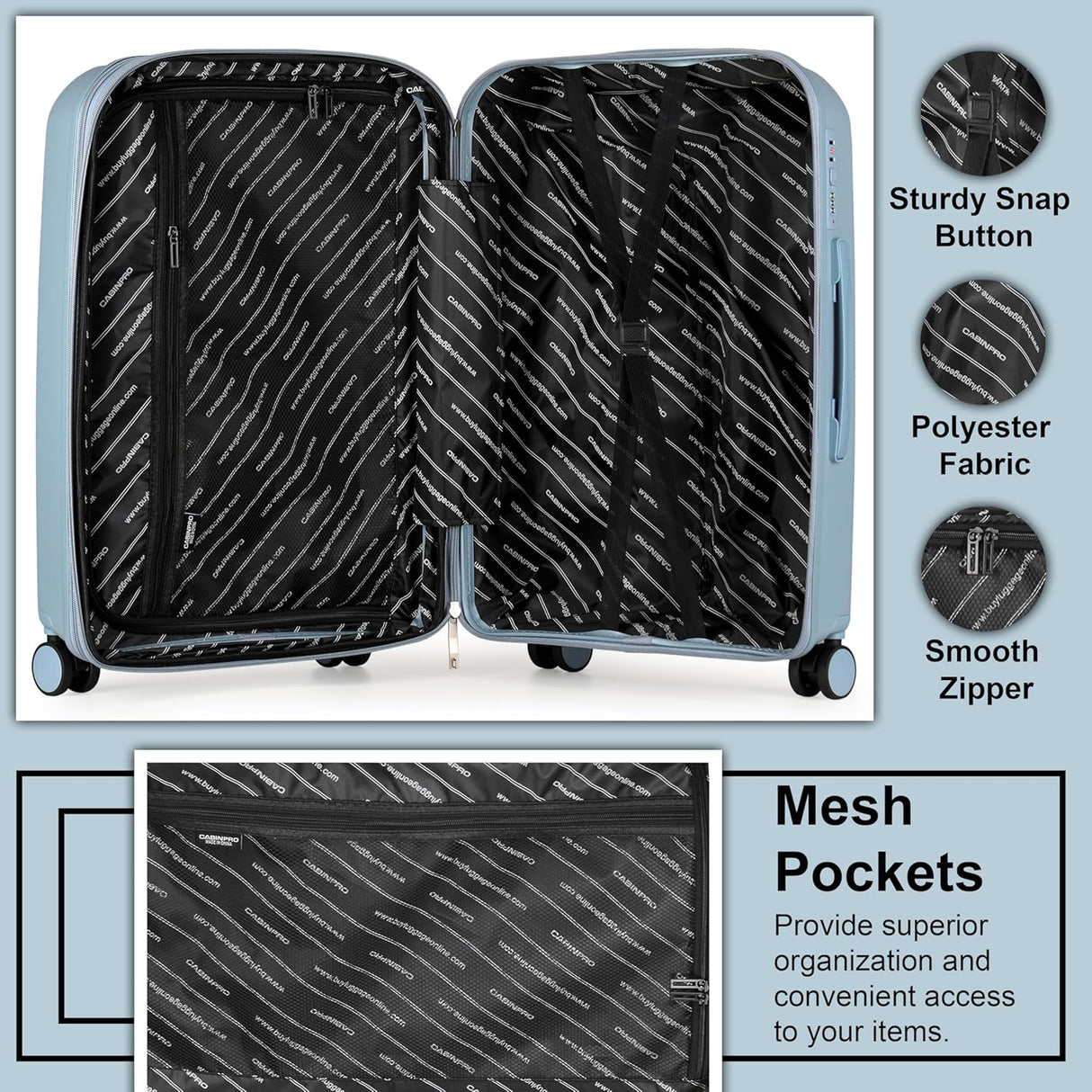 Cabinpro CP003 Expandable PP Hard - Shell Luggage – Lightweight 20 - Inch Spinner Suitcase, Gray Blue - Al Kabayel Discount CentreCabinpro CP003 Expandable PP Hard - Shell Luggage – Lightweight 20 - Inch Spinner Suitcase, Gray BlueCabin LuggageCABINPROAl Kabayel Discount Centre