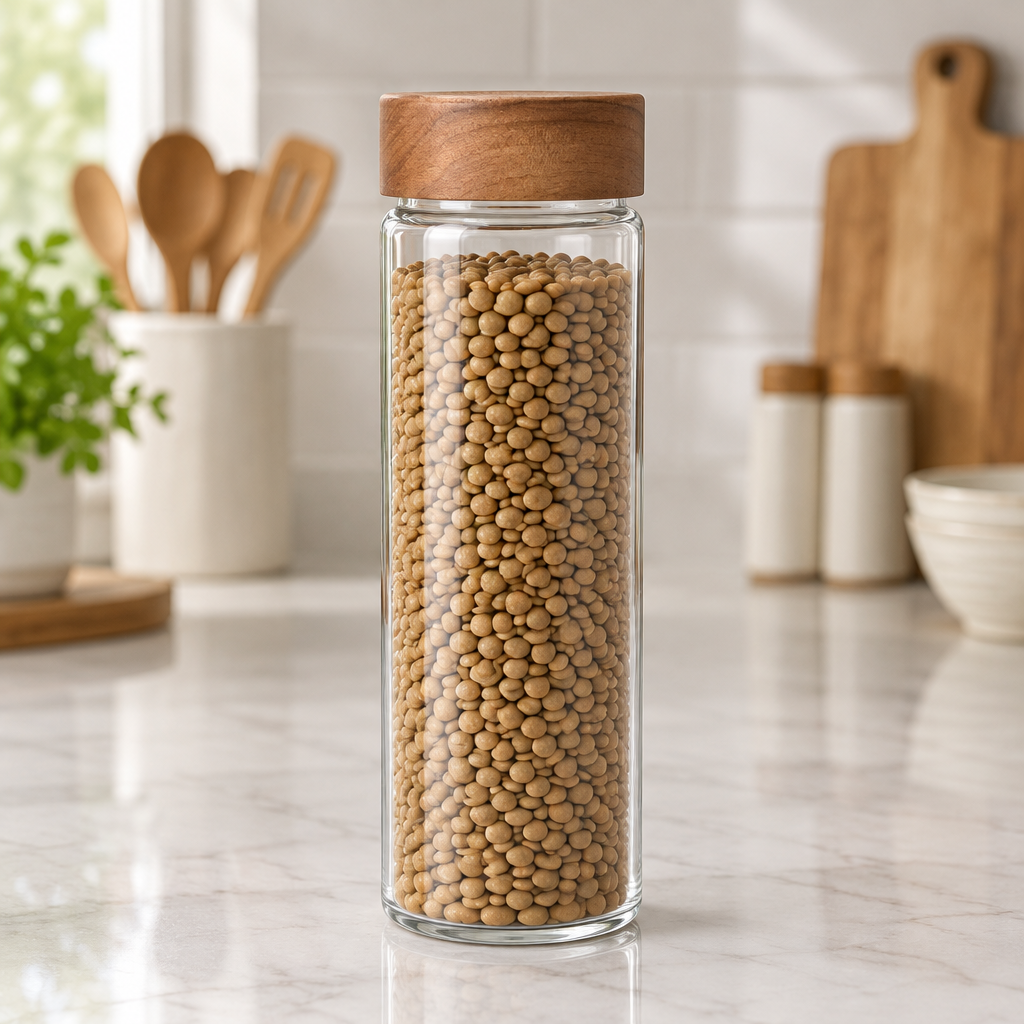 Housemart Glass Jar with Wooden Lid - 450ml