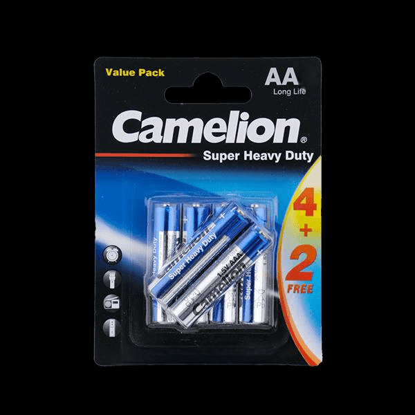 CAMELION AA Super Heavy Duty Carbon Zinc Battery 1.5V, Pack of 4+2 - Al Kabayel Discount CentreCAMELION AA Super Heavy Duty Carbon Zinc Battery 1.5V, Pack of 4+2BatteriesCAMELIONAl Kabayel Discount Centre