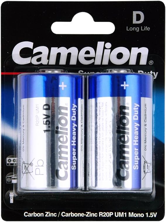 CAMELION Type D Super Heavy Duty Battery 1.5V, Pack of 2 - Al Kabayel Discount CentreCAMELION Type D Super Heavy Duty Battery 1.5V, Pack of 2BatteriesCAMELIONAl Kabayel Discount Centre