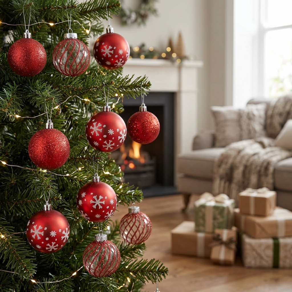Plastic Christmas Décor Balls 24-Piece Set Red - 6cm