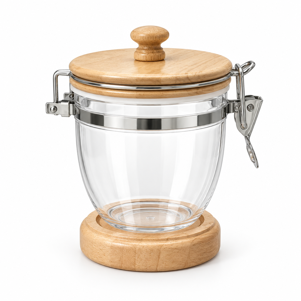 Acrylic and Wooden Canister with Clip Lid - 500ml