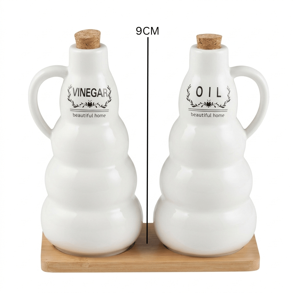 Ceramic Oil & Vinegar Bottle Set with Bamboo Tray 19cm - Al Kabayel Discount CentreCeramic Oil & Vinegar Bottle Set with Bamboo Tray 19cmOil DispensersAKDCAl Kabayel Discount Centre