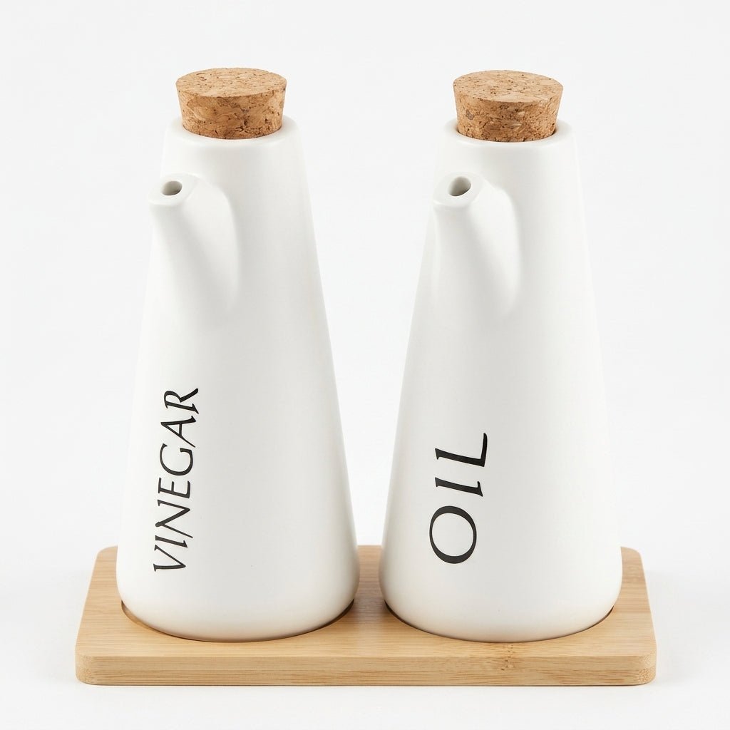 Ceramic Oil & Vinegar Bottle Set with Tray 16 cm - Al Kabayel Discount CentreCeramic Oil & Vinegar Bottle Set with Tray 16 cmOil DispensersAKDCAl Kabayel Discount Centre