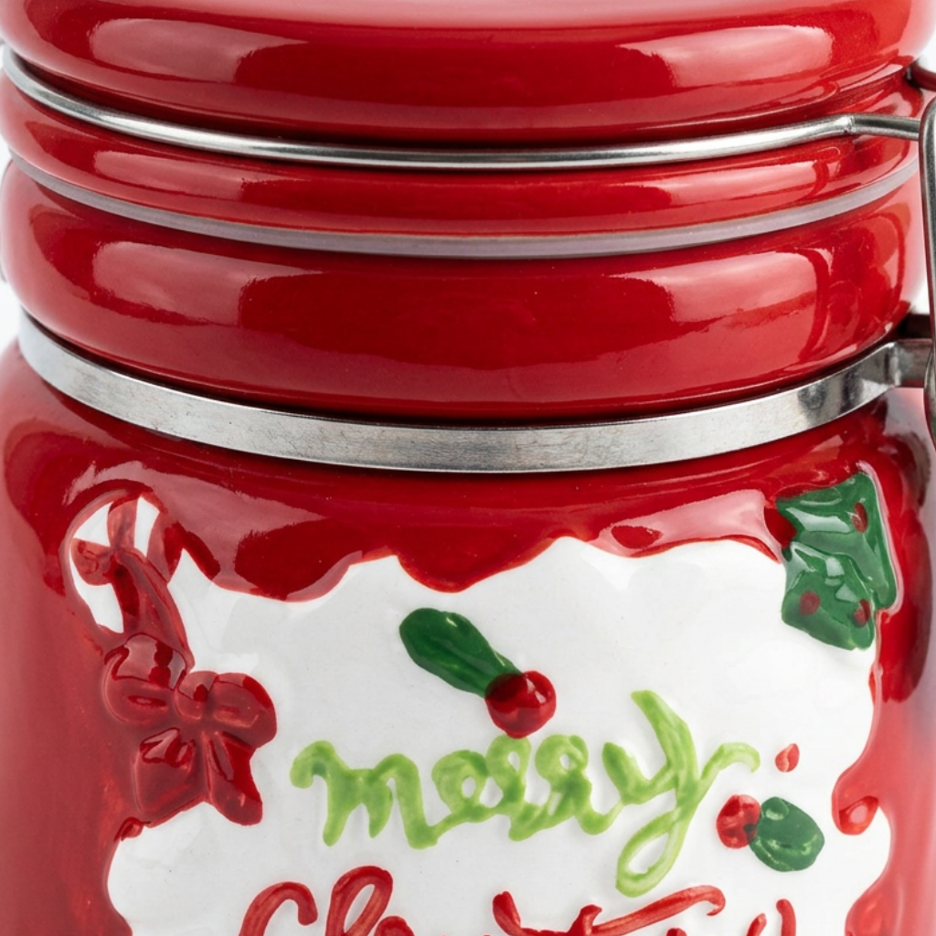 Ceramic Christmas Candy Jar with Lid - 600ml