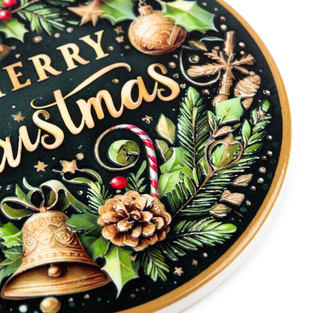 Ceramic-Coated Round Christmas Coaster - 10cm