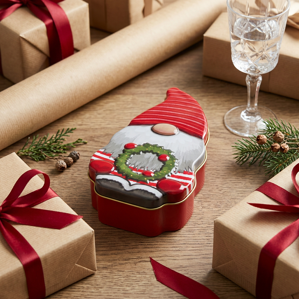 Christmas Gnome Metal Candy Box - 15×8cm