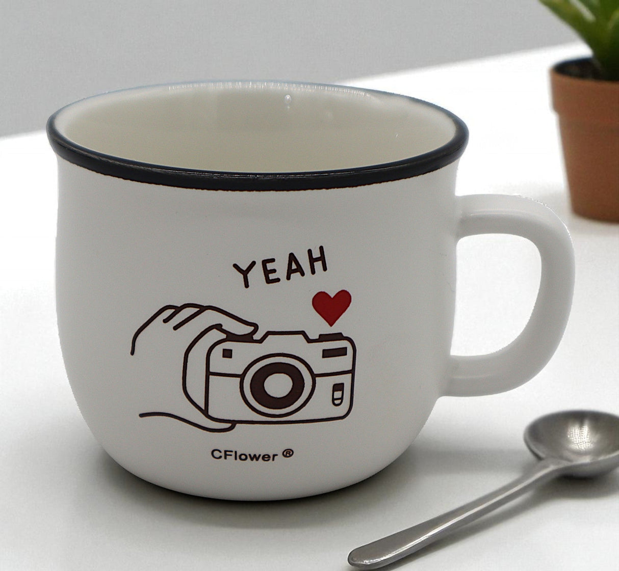 CFLOWER Porcelain Mug 400ml – White Cup with Camera Design, Perfect Gift for Photography Lovers & Coffee Enthusiasts - Al Kabayel Discount CentreCFLOWER Porcelain Mug 400ml – White Cup with Camera Design, Perfect Gift for Photography Lovers & Coffee EnthusiastsMugsCFLOWERAl Kabayel Discount Centre