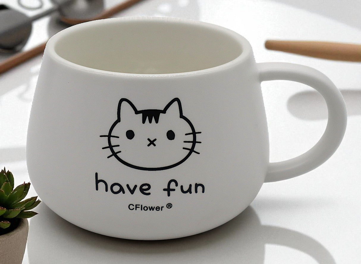 CFLOWER Porcelain Mug 400ml – White Cup with Kitten and “Have Fun” Text, Fun and Cheerful Coffee Mug for Daily Joy - Al Kabayel Discount CentreCFLOWER Porcelain Mug 400ml – White Cup with Kitten and “Have Fun” Text, Fun and Cheerful Coffee Mug for Daily JoyMugsCFLOWERAl Kabayel Discount Centre