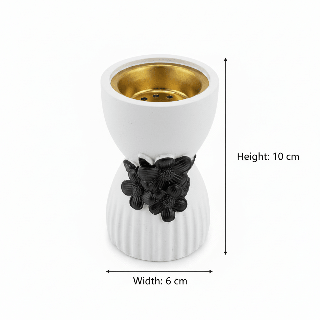 Chalk Incense Burner With Black Floral Accent- 10×6cm - White / Cream - Al Kabayel Discount CentreChalk Incense Burner With Black Floral Accent- 10×6cm - White / CreamIncense BurnersAKDCAl Kabayel Discount Centre
