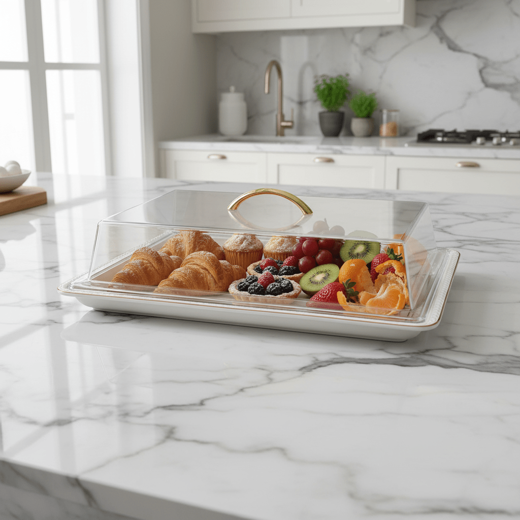 Christian Verucci Rectangle Off-White Ceramic Flat Plate with Clear Acrylic Cover & Handle – 19.25 Inch | - Al Kabayel Discount CentreChristian Verucci Rectangle Off-White Ceramic Flat Plate with Clear Acrylic Cover & Handle – 19.25 Inch |Serving TrayCHRISTIAN VERUCCIAl Kabayel Discount Centre