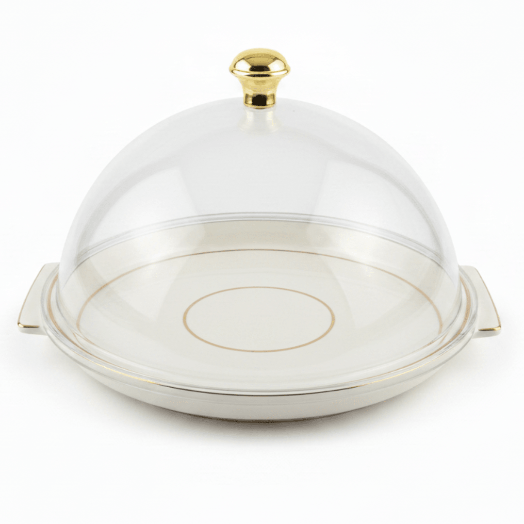 Christian Verucci Round Off-White Flat Plate with Clear Acrylic Dome Cover | Gold Knob Handle | 11.5 Inch | Elegant Serving Platter for Dates, Sweets & Pastries | Ideal for Majlis, Dining & Gifting - Al Kabayel Discount CentreChristian Verucci Round Off-White Flat Plate with Clear Acrylic Dome Cover | Gold Knob Handle | 11.5 Inch | Elegant Serving Platter for Dates, Sweets & Pastries | Ideal for Majlis, Dining & GiftingServing TrayCHRISTIAN VERUCCIAl Kabayel Discount Centre