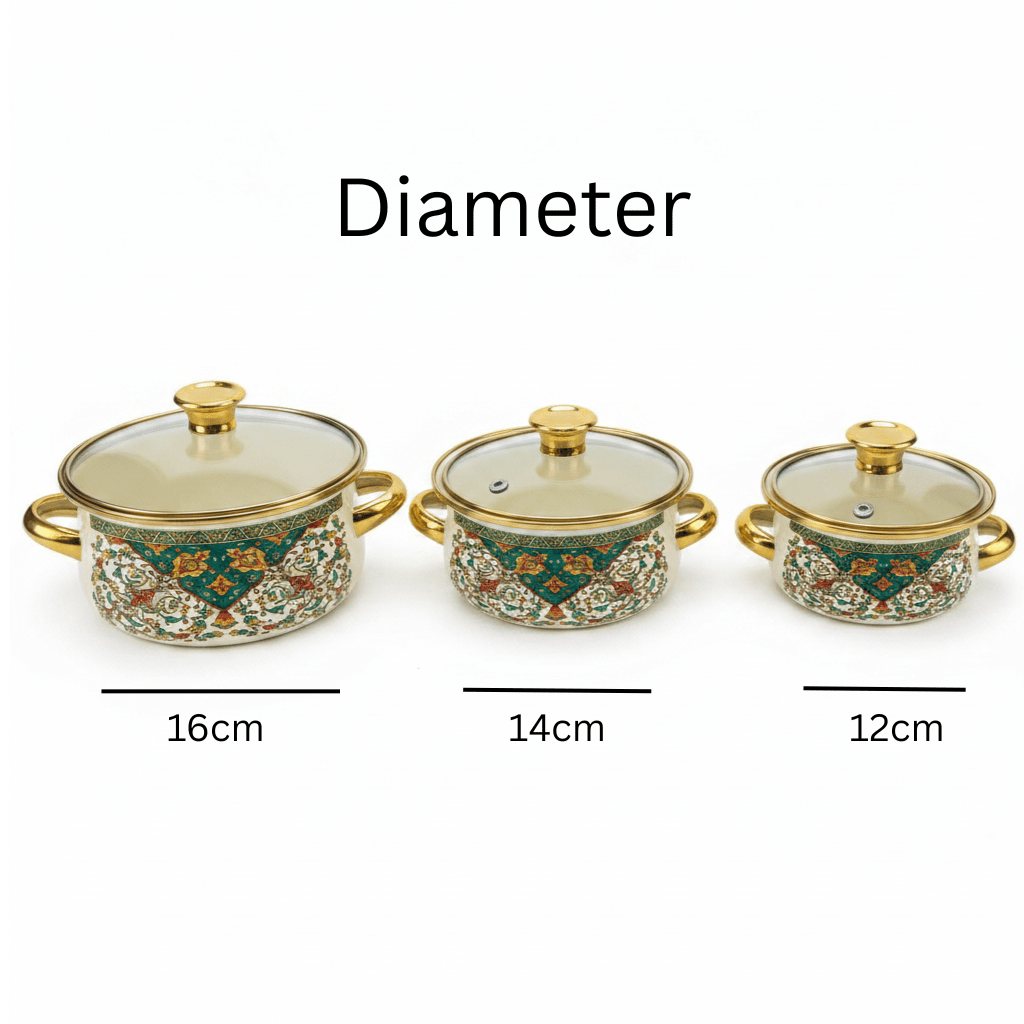 Cream 3-Piece Enamel Casserole Set with Floral Design - 12 cm / 14 cm / 16 cm - Al Kabayel Discount CentreCream 3-Piece Enamel Casserole Set with Floral Design - 12 cm / 14 cm / 16 cmCasserolesAKDCAl Kabayel Discount Centre