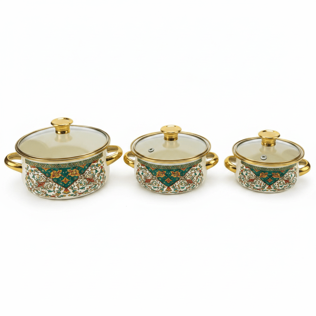 Cream 3-Piece Enamel Casserole Set with Floral Design - 12 cm / 14 cm / 16 cm - Al Kabayel Discount CentreCream 3-Piece Enamel Casserole Set with Floral Design - 12 cm / 14 cm / 16 cmCasserolesAKDCAl Kabayel Discount Centre