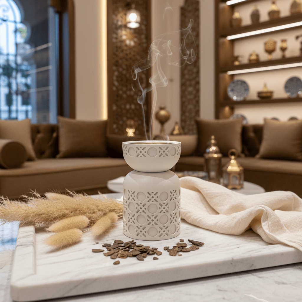 Cream Chalk Ceramic Incense Burner | Geometric Lattice Design | 10×6 cm - Al Kabayel Discount CentreCream Chalk Ceramic Incense Burner | Geometric Lattice Design | 10×6 cmIncense burnerAKDCAl Kabayel Discount Centre