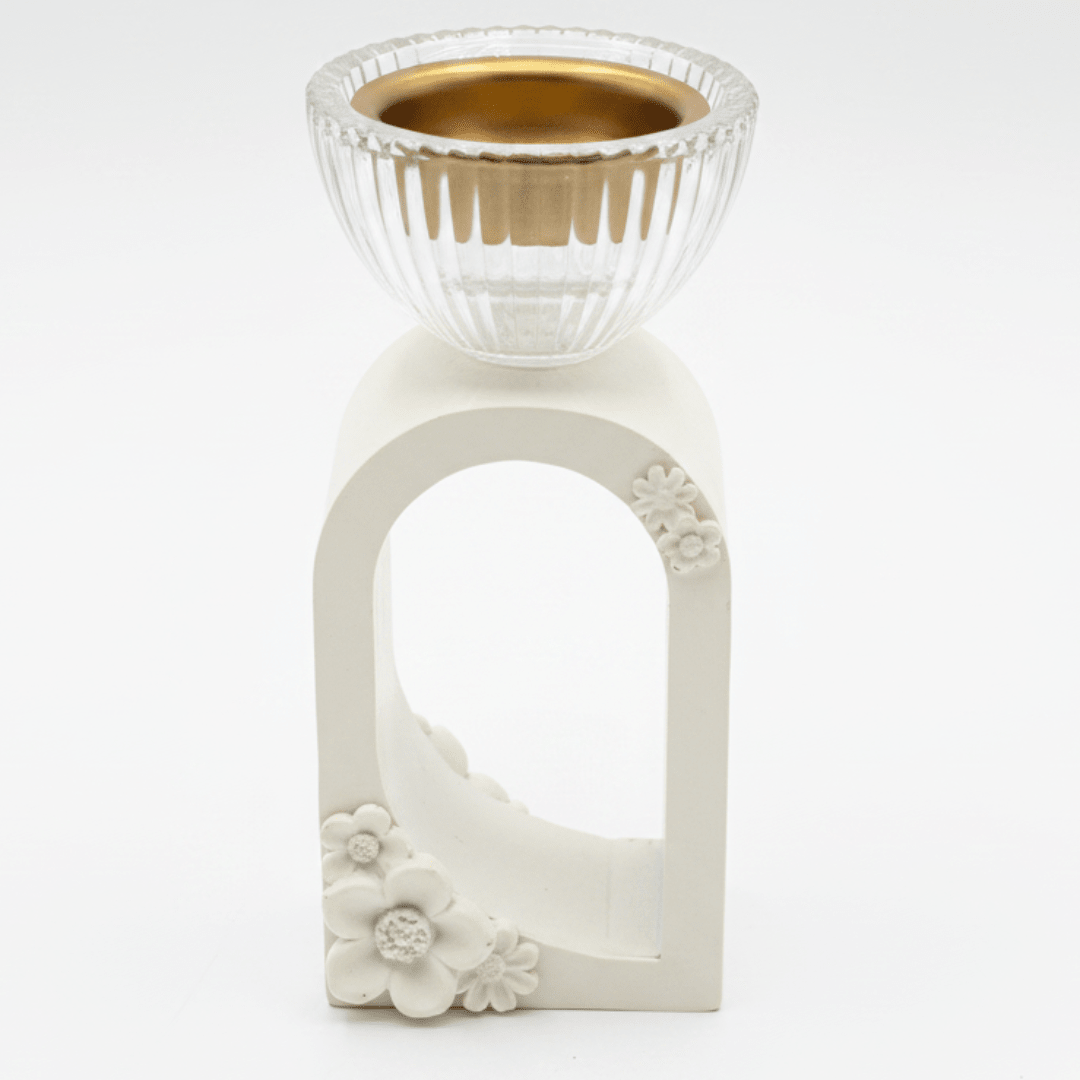 Cream Chalk & Crystal Glass Incense Burner | Floral Arch Design | 15cm - Al Kabayel Discount CentreCream Chalk & Crystal Glass Incense Burner | Floral Arch Design | 15cmIncense burnerAKDCAl Kabayel Discount Centre