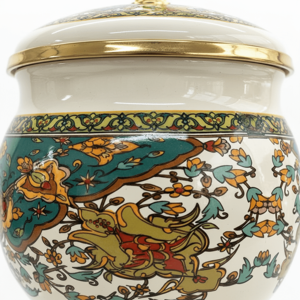 Cream Enamel Candy Bowl with Ornate Floral Design & lid - 9cm - Al Kabayel Discount CentreCream Enamel Candy Bowl with Ornate Floral Design & lid - 9cmJars & Food SaversAKDCAl Kabayel Discount Centre