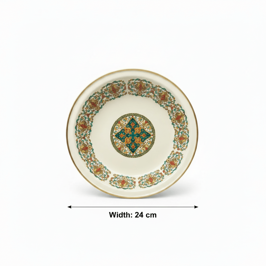 Cream Enamel Deep Plate with Ornate Islamic Design – 24cm - Al Kabayel Discount CentreCream Enamel Deep Plate with Ornate Islamic Design – 24cmPlatesAKDCAl Kabayel Discount Centre