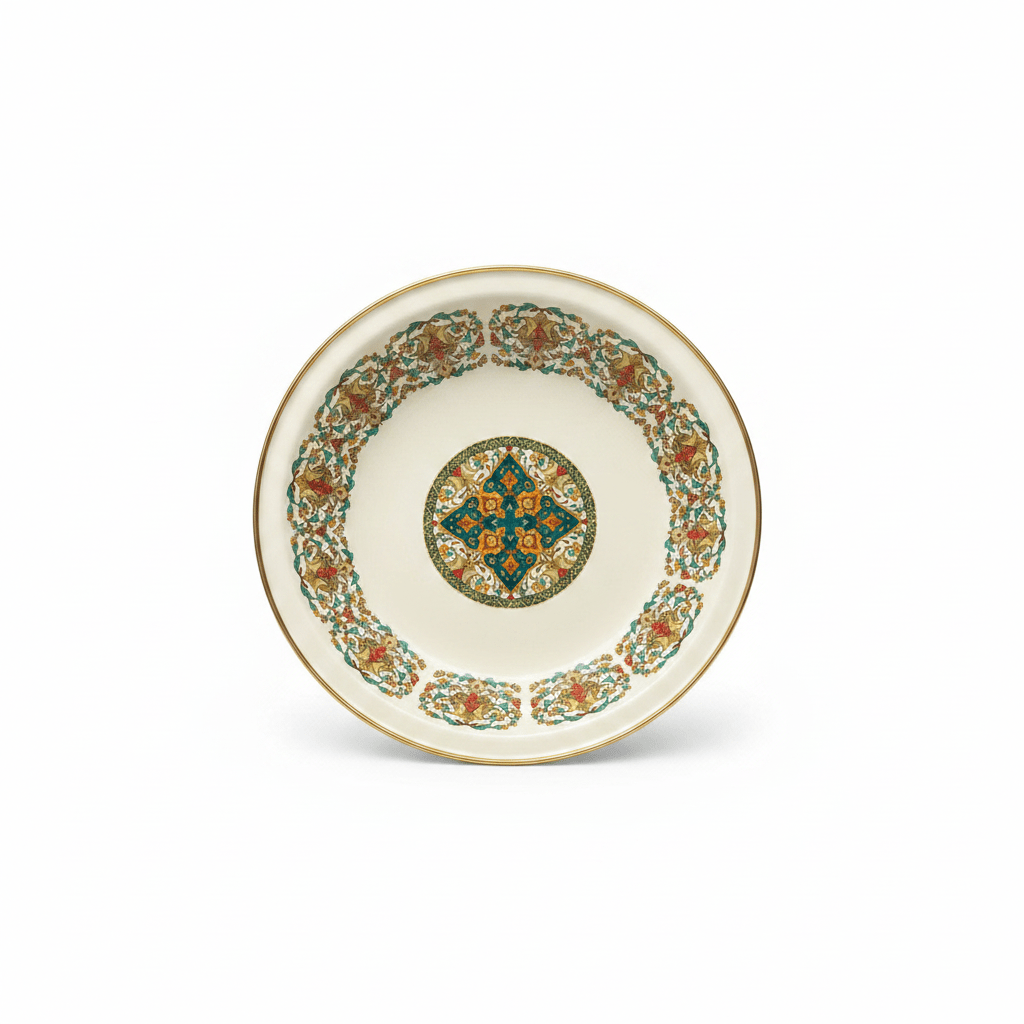 Cream Enamel Deep Plate with Ornate Islamic Design – 24cm - Al Kabayel Discount CentreCream Enamel Deep Plate with Ornate Islamic Design – 24cmPlatesAKDCAl Kabayel Discount Centre