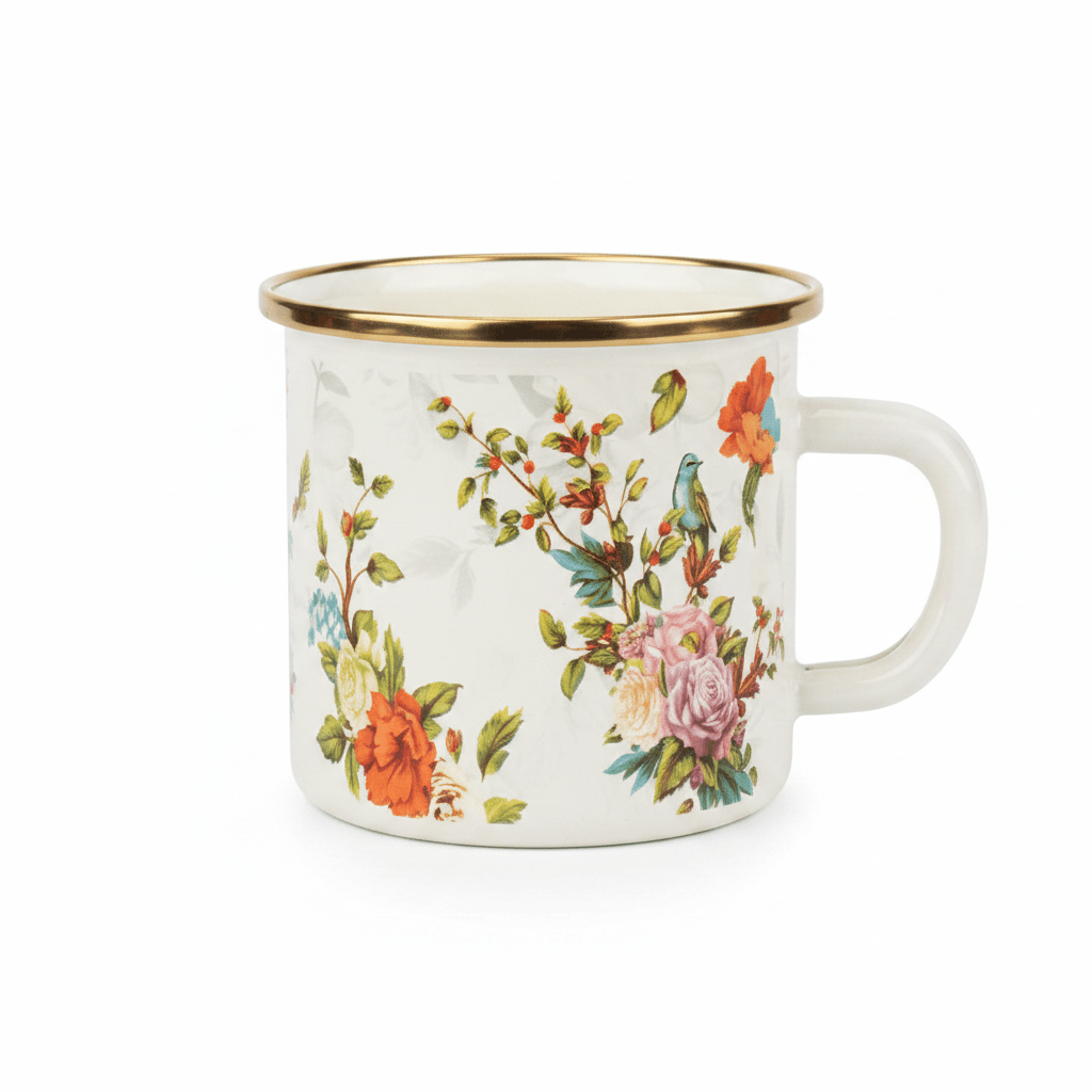Cream Enamel Mug With Floral Garden Design - 300ml - Al Kabayel Discount CentreCream Enamel Mug With Floral Garden Design - 300mlMugsAKDCAl Kabayel Discount Centre