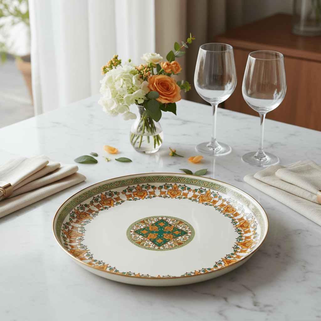 Cream Enamel Round Serving Tray with Floral Design – 36cm - Al Kabayel Discount CentreCream Enamel Round Serving Tray with Floral Design – 36cmServing TraysAKDCAl Kabayel Discount Centre