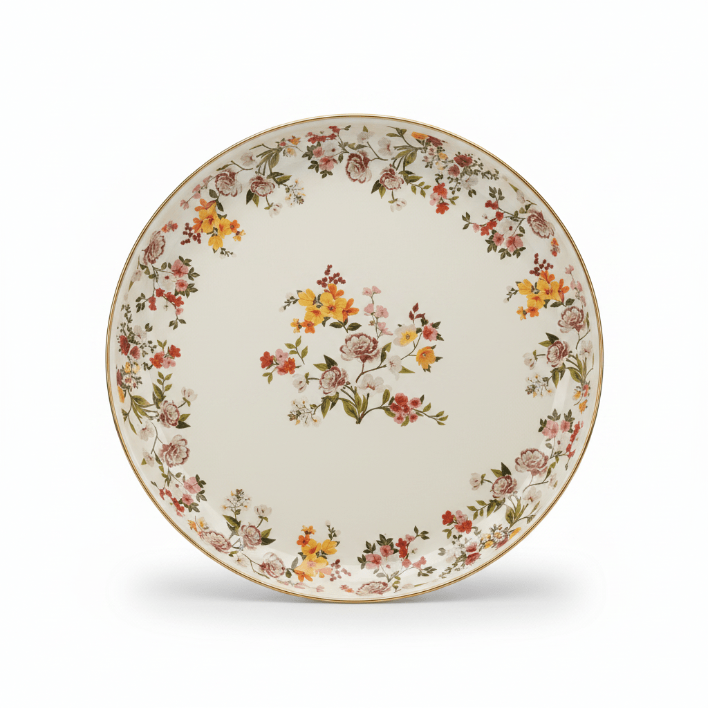 Cream Enamel Round Serving Tray with Floral Design — 46cm - Al Kabayel Discount CentreCream Enamel Round Serving Tray with Floral Design — 46cmServing TraysAKDCAl Kabayel Discount Centre