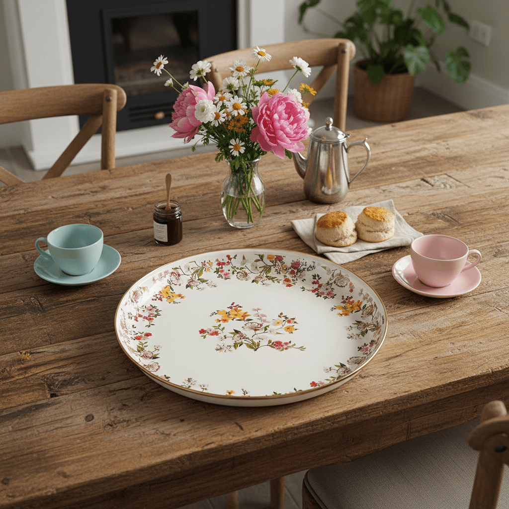 Cream Enamel Round Serving Tray with Floral Design — 46cm - Al Kabayel Discount CentreCream Enamel Round Serving Tray with Floral Design — 46cmServing TraysAKDCAl Kabayel Discount Centre