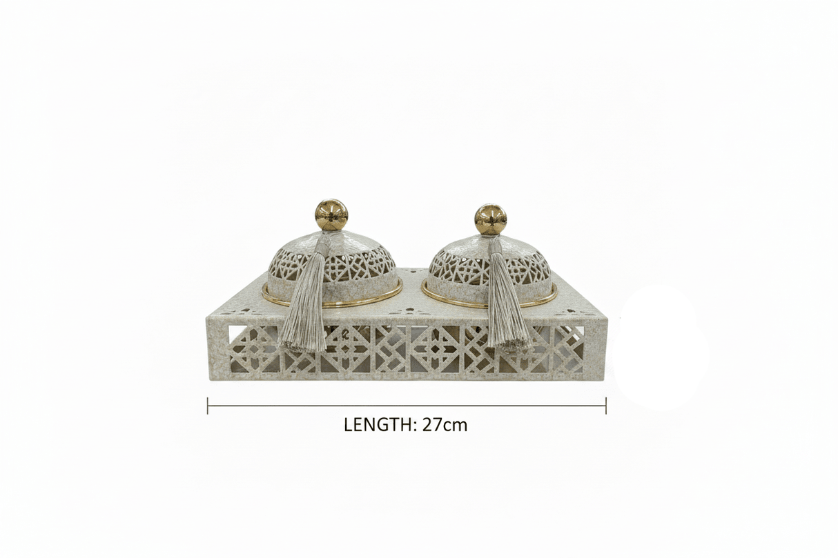Cream & Gold Arabesque Candy Bowl with Holder — 2 Pcs Set - 27×15 cm - Al Kabayel Discount CentreCream & Gold Arabesque Candy Bowl with Holder — 2 Pcs Set - 27×15 cmBowlsAKDCAl Kabayel Discount Centre