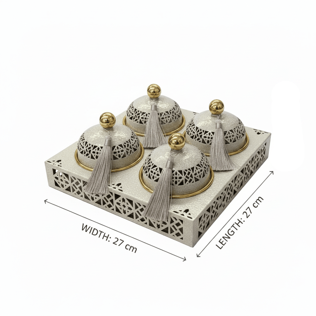 Cream & Gold Metal 4-Piece Candy Bowl Set with Tray - 27×27 cm - Al Kabayel Discount CentreCream & Gold Metal 4-Piece Candy Bowl Set with Tray - 27×27 cmBowlsAKDCAl Kabayel Discount Centre