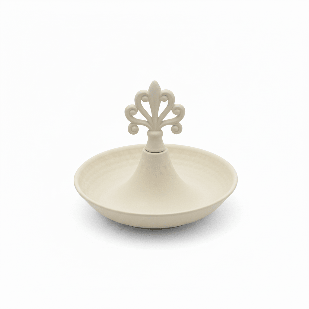 Cream Round Metal Serving Tray with Ornate Finial - 15×13 cm - Al Kabayel Discount CentreCream Round Metal Serving Tray with Ornate Finial - 15×13 cmServing TraysAKDCAl Kabayel Discount Centre