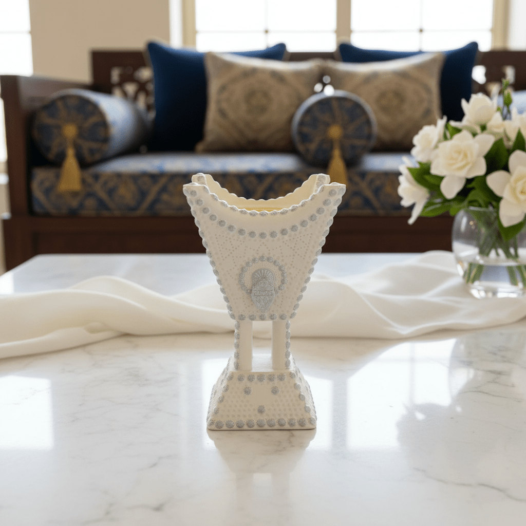 Cream & Silver Chalk Incense Burner | Arabic Majlis Bakhoor Holder | 13×8cm - Al Kabayel Discount CentreCream & Silver Chalk Incense Burner | Arabic Majlis Bakhoor Holder | 13×8cmIncense burnerAKDCAl Kabayel Discount Centre