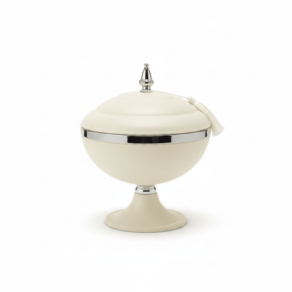 Cream & Silver Metal Footed Candy Bowl with Lid - 20×20 cm - Al Kabayel Discount CentreCream & Silver Metal Footed Candy Bowl with Lid - 20×20 cmBowlsAKDCAl Kabayel Discount Centre