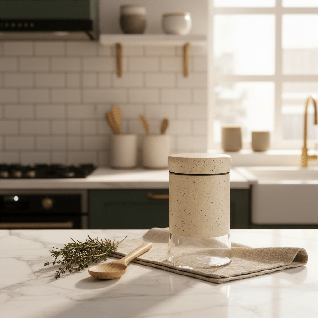 Cream Speckled Metal & Glass Canister — 750 ML | Airtight Kitchen Storage Jar - Al Kabayel Discount CentreCream Speckled Metal & Glass Canister — 750 ML | Airtight Kitchen Storage JarJars & Food SaversAKDCAl Kabayel Discount Centre