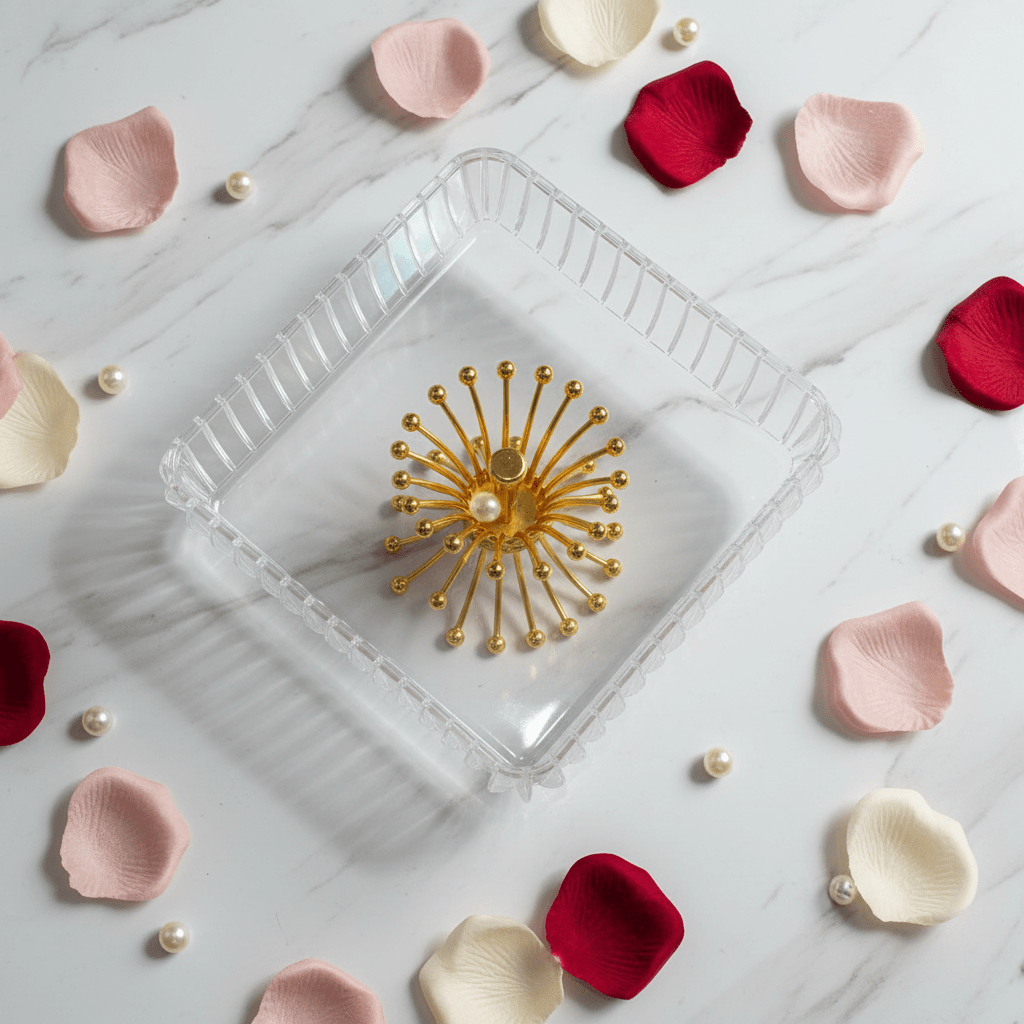 Crystal Acrylic Square Candy Tray with Gold Starburst Pedestal Base — 22×22cm - Al Kabayel Discount CentreCrystal Acrylic Square Candy Tray with Gold Starburst Pedestal Base — 22×22cmServing TraysAKDCAl Kabayel Discount Centre