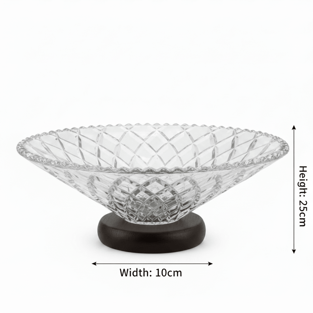 Crystal Diamond-Cut Glass Fruit Bowl with Wooden Base - 25×10 cm - Al Kabayel Discount CentreCrystal Diamond-Cut Glass Fruit Bowl with Wooden Base - 25×10 cmBowlsAKDCAl Kabayel Discount Centre
