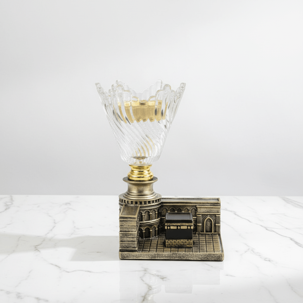 Crystal Glass & Chalk Incense Burner with Kaaba Design | 22×13×10 cm | Luxury Arabic Home Décor - Al Kabayel Discount CentreCrystal Glass & Chalk Incense Burner with Kaaba Design | 22×13×10 cm | Luxury Arabic Home DécorIncense burnerAKDCAl Kabayel Discount Centre