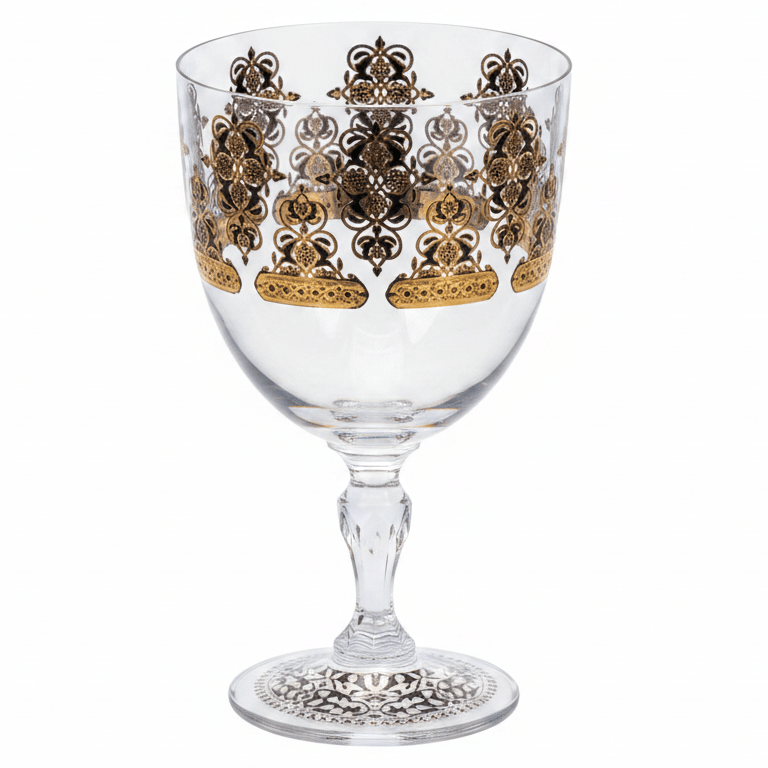 Crystal Glass Footed Stem Glass with Gold & Black Design - 9 x 16 cm - Al Kabayel Discount CentreCrystal Glass Footed Stem Glass with Gold & Black Design - 9 x 16 cmTumblersAKDCAl Kabayel Discount Centre