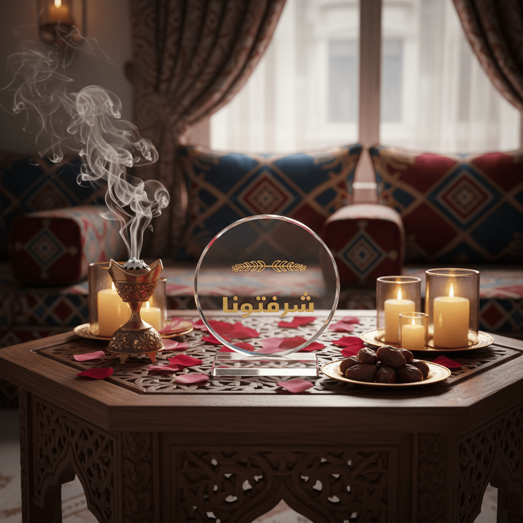 Crystal Glass Table Decor with Gold Arabic Sharaftuna Calligraphy Design - 12.5 x 14 cm - Al Kabayel Discount CentreCrystal Glass Table Decor with Gold Arabic Sharaftuna Calligraphy Design - 12.5 x 14 cmHome Décor AccentsAKDCAl Kabayel Discount Centre