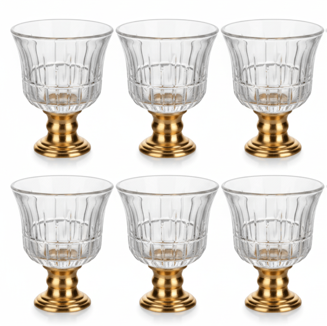 Crystal & Gold Footed Cawa Cup Set — 6 Pieces | 80ml | Premium Arabic Coffee Glasses - Al Kabayel Discount CentreCrystal & Gold Footed Cawa Cup Set — 6 Pieces | 80ml | Premium Arabic Coffee GlassesTea CupsAMECOAl Kabayel Discount Centre
