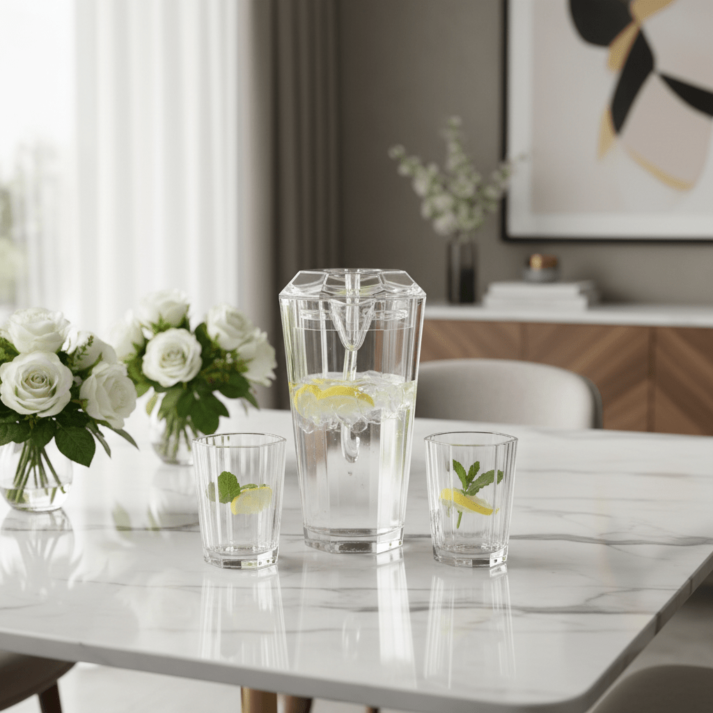 Crystal Hexa Contemporary Clear Hexagon Acrylic Beverage Jug – 2.2 Litre Capacity - Al Kabayel Discount CentreCrystal Hexa Contemporary Clear Hexagon Acrylic Beverage Jug – 2.2 Litre CapacityJugsAKDCAl Kabayel Discount Centre