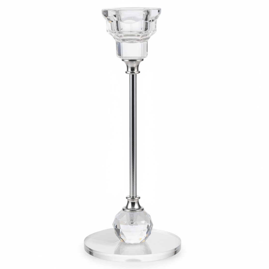 Crystal & Silver Metal Decorative Candle Holder for Elegant Home and Event Styling – 18cm - Al Kabayel Discount CentreCrystal & Silver Metal Decorative Candle Holder for Elegant Home and Event Styling – 18cmHome Décor AccentsAKDCAl Kabayel Discount Centre