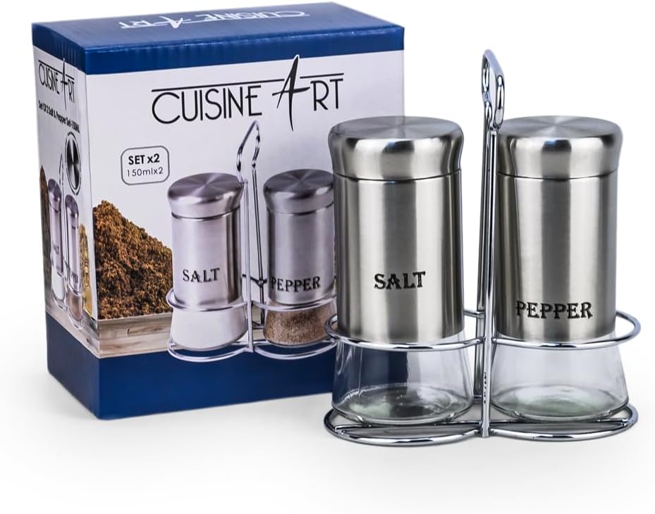 Cuisine Art 2-Piece Salt & Pepper Shaker Set - 150ml Glass Spice Jars with Stainless Steel Lids - Al Kabayel Discount CentreCuisine Art 2-Piece Salt & Pepper Shaker Set - 150ml Glass Spice Jars with Stainless Steel LidsKitchen Utensils & GadgetsCUSINE ARTAl Kabayel Discount Centre