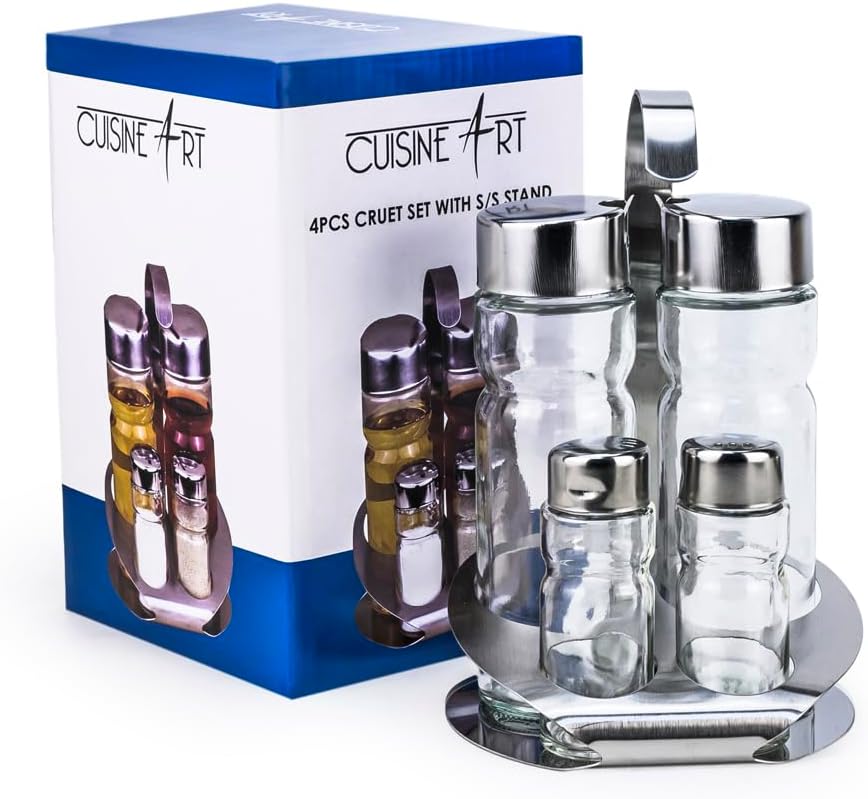 Cuisine Art 4-Piece Cruet Set with Stainless Steel Stand - Al Kabayel Discount CentreCuisine Art 4-Piece Cruet Set with Stainless Steel StandKitchen Utensils & GadgetsCUSINE ARTAl Kabayel Discount Centre