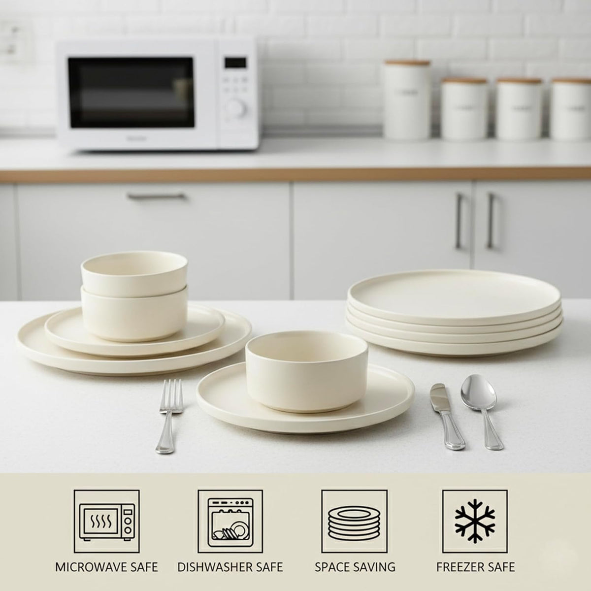 Cuisine Art 12-Piece Stoneware Dinner Set – Cream