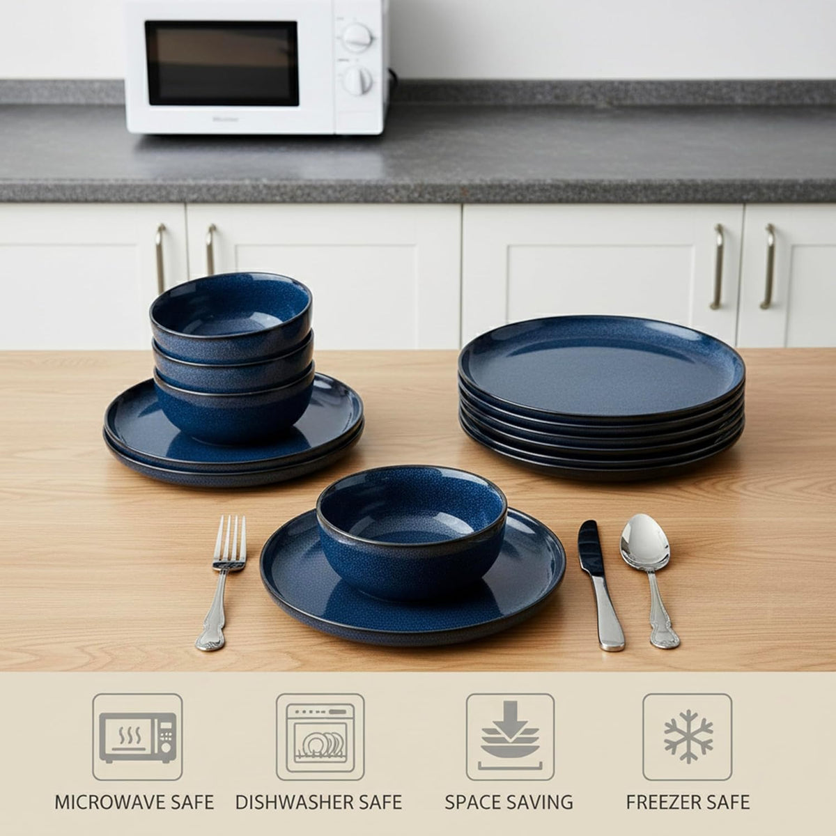 Cuisine Art 12-Piece Stoneware Dinner Set – Navy Blue