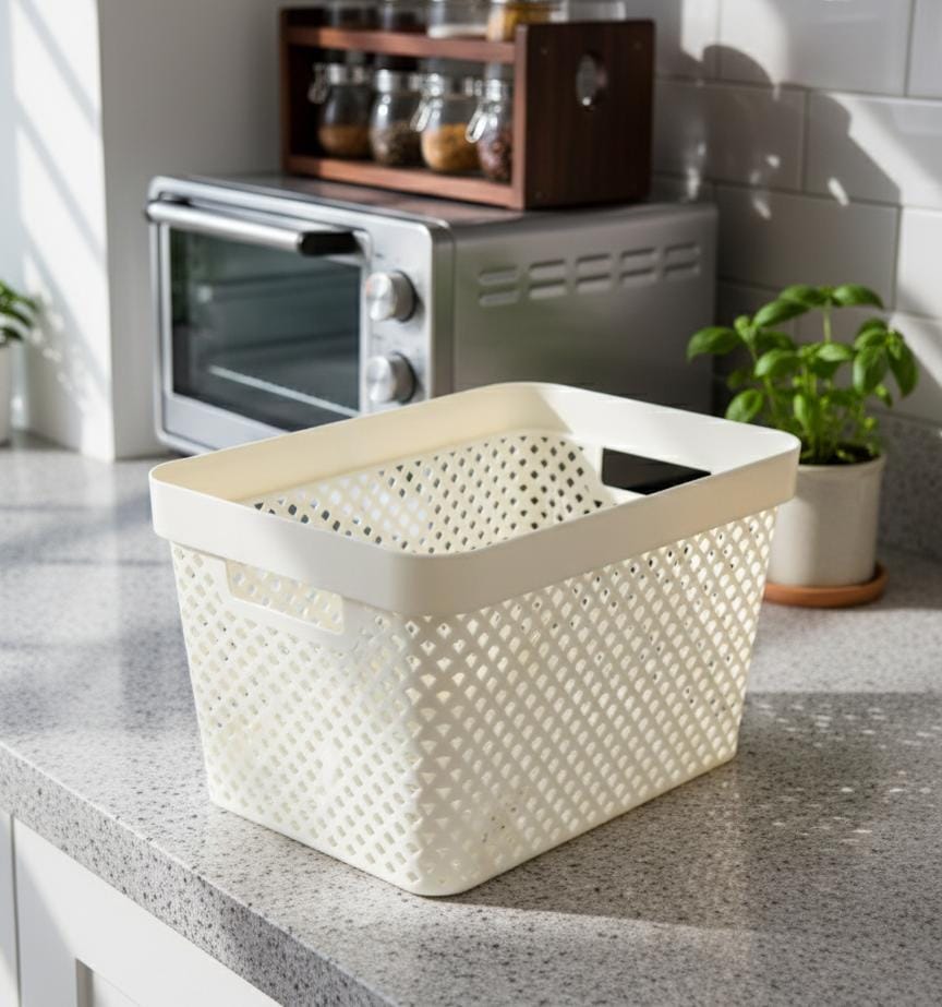 CURVER 17 Litre Large Storage Basket – Off - White Organizer 35x26x22 cm for Toys, Clothes & Kitchen Use - Al Kabayel Discount CentreCURVER 17 Litre Large Storage Basket – Off - White Organizer 35x26x22 cm for Toys, Clothes & Kitchen UseOrganizers & AccessoriesCURVERAl Kabayel Discount Centre