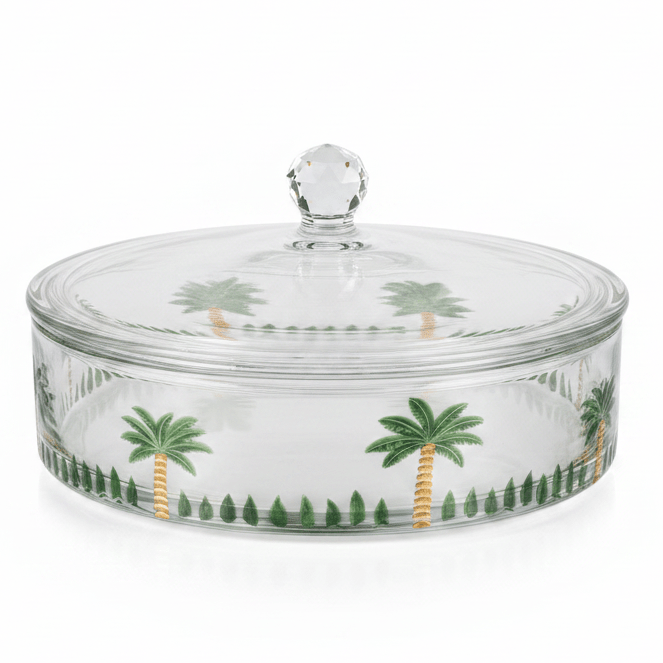 Cy. Chaoyun Elegant Glass Candy Box with Lid and Green Palm Tree Design for Sweets & Dry Fruit Storage 25.2 × 10 cm - Al Kabayel Discount CentreCy. Chaoyun Elegant Glass Candy Box with Lid and Green Palm Tree Design for Sweets & Dry Fruit Storage 25.2 × 10 cmServing TraysCY.CHAOYUNAl Kabayel Discount Centre